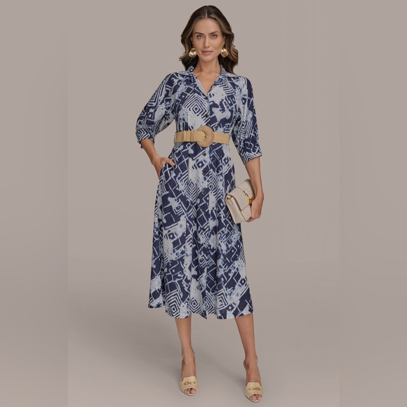 Donna Karan Dresses & Skirts - NWT Donna Karan New York LINEN-BLEND PRINTED MIDI SHIRT DRESS Sz 6